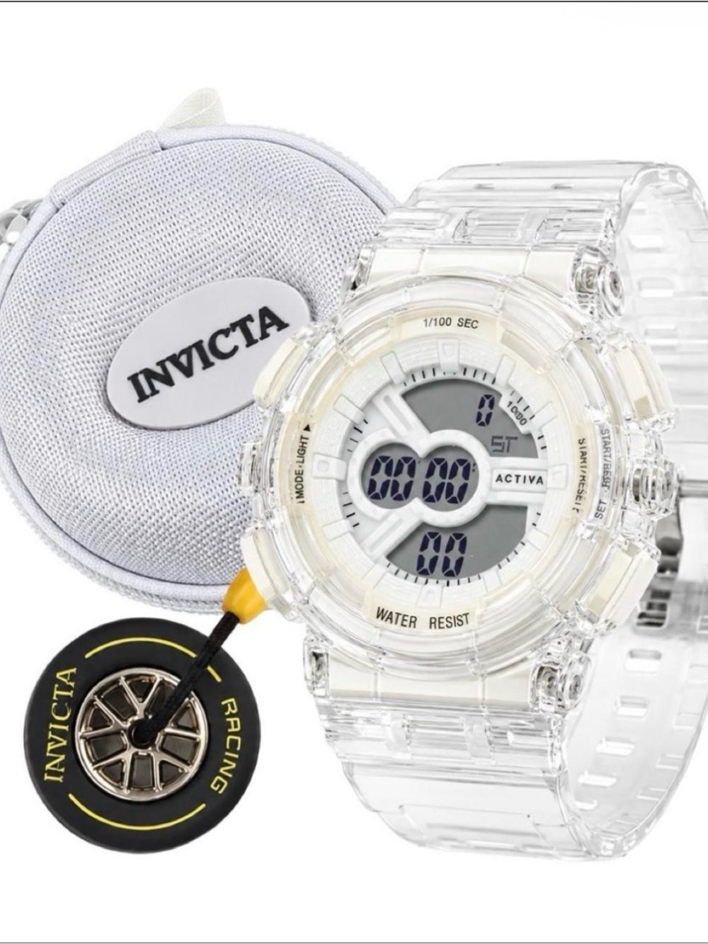 Invicta Clear/Transparent Digital Activa Sport Watch with Keychain & travel case
